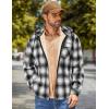 imageCOOFANDY Mens Flannel Fleece Jacket Sherpa Lined Shirt Jacket Plaid Zip Up Hoodie Soft Warm Coat with HoodGblack White Line