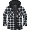 imageCOOFANDY Mens Flannel Shirt Jacket Cotton Quilted Lined Plaid Shirt Long Sleeve Button Down Hoodie JacketsBlack White Grey Plaid