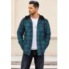 imageCOOFANDY Mens Flannel Shirt Jacket Cotton Quilted Lined Plaid Shirt Long Sleeve Button Down Hoodie JacketsBlue Green PlaidTurquoise Plaid
