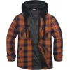 imageCOOFANDY Mens Flannel Shirt Jacket Cotton Quilted Lined Plaid Shirt Long Sleeve Button Down Hoodie JacketsNavy Brown Plaid