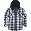 imageCOOFANDY Mens Flannel Shirt Jacket Cotton Quilted Lined Plaid Shirt Long Sleeve Button Down Hoodie JacketsNavy White Plaid