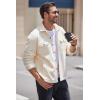 imageCOOFANDY Mens Polar Fleece Shacket Long Sleeve Casual Button Down Shirt Jacket with PocketsBeige