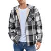 imageCOOFANDY Mens Flannel Fleece Jacket Sherpa Lined Shirt Jacket Plaid Zip Up Hoodie Soft Warm Coat with HoodAblack Block