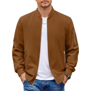 imageCOOFANDY Men Bomber Jacket Lightweight Casual Windbreaker Zip Up Coat Fashion Stylish Fall Jackets with PocketBrown