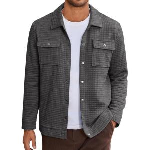 imageCOOFANDY Mens Casual Shirt Jacket Button Down Waffle Jacket Long Sleeve Sweater Jackets Quilted Shacket OvershirtMedium Grey