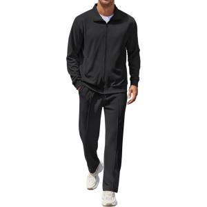 imageCOOFANDY Mens Casual Sweatsuit 2 Piece Athletic Full Zip Tracksuit Jacquard Jogging Set Fashion Jackets And Pants OutfitBlack