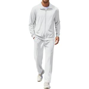 imageCOOFANDY Mens Casual Sweatsuit 2 Piece Athletic Full Zip Tracksuit Jacquard Jogging Set Fashion Jackets And Pants OutfitWhite