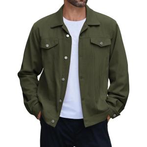 imageCOOFANDY Mens Cotton Denim Jacket Lightweight Trucker Jackets Casual Washed Jean JacketArmy Green