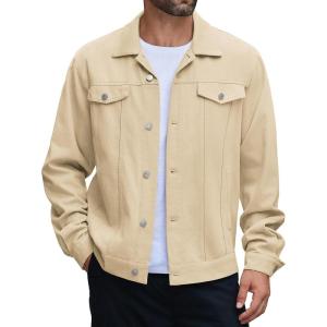 imageCOOFANDY Mens Cotton Denim Jacket Lightweight Trucker Jackets Casual Washed Jean JacketCream