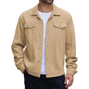 imageCOOFANDY Mens Cotton Denim Jacket Lightweight Trucker Jackets Casual Washed Jean JacketKhaki