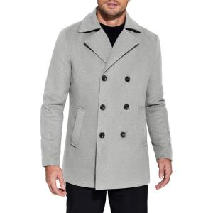 imageCOOFANDY Mens Double Breasted Pea Coat Winter Overcoat Short Trench Coat Notched CollarLight Grey