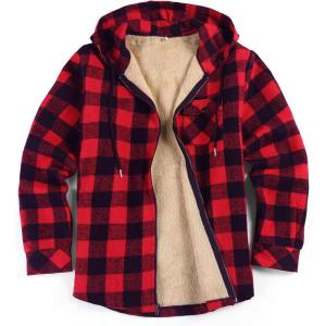imageCOOFANDY Mens Flannel Fleece Jacket Sherpa Lined Shirt Jacket Plaid Zip Up Hoodie Soft Warm Coat with HoodBred Plaid