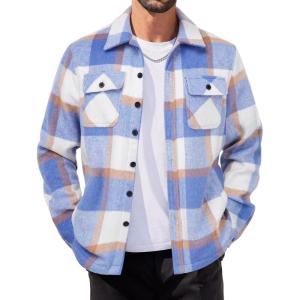 imageCOOFANDY Mens Flannel Jacket Long Sleeve Plaid Shirt Jackets Button Down Fleece Shacket Casual Fall Soft OutwearBlue Block