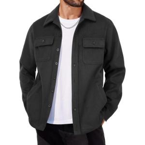 imageCOOFANDY Mens Flannel Jacket Long Sleeve Plaid Shirt Jackets Button Down Fleece Shacket Casual Fall Soft OutwearPure Black