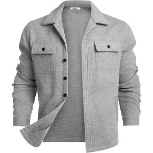 imageCOOFANDY Mens Flannel Jacket Long Sleeve Plaid Shirt Jackets Button Down Fleece Shacket Casual Fall Soft OutwearPure Grey