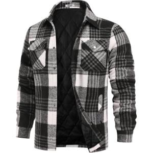 imageCOOFANDY Mens Flannel Shirt Jackets Quilted Lined Plaid Jacket Long Sleeve Button Down Thick Winter Outwear ShacketsBlack Plaid