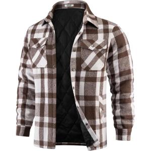 imageCOOFANDY Mens Flannel Shirt Jackets Quilted Lined Plaid Jacket Long Sleeve Button Down Thick Winter Outwear ShacketsCoffee