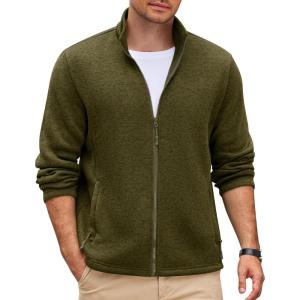 imageCOOFANDY Mens Fleece Jacket Zip Up Lightweight Sweater Jackets Casual Warm with Pockets for Home Office HikingArmy Green