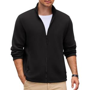 imageCOOFANDY Mens Fleece Jacket Zip Up Lightweight Sweater Jackets Casual Warm with Pockets for Home Office HikingBlack