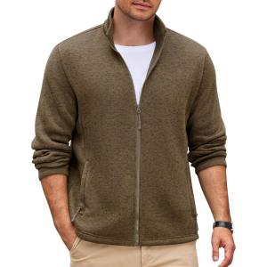 imageCOOFANDY Mens Fleece Jacket Zip Up Lightweight Sweater Jackets Casual Warm with Pockets for Home Office HikingBrown