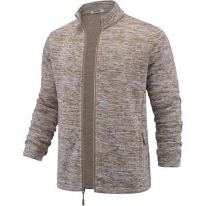 imageCOOFANDY Mens Fleece Jacket Zip Up Lightweight Sweater Jackets Casual Warm with Pockets for Home Office HikingKhaki