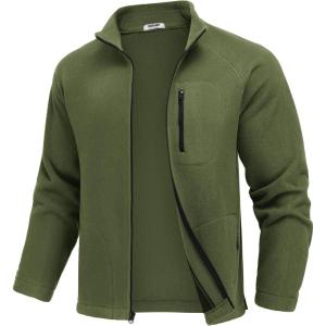 imageCOOFANDY Mens Fleece Jackets Full Zip Raglan Long Sleeve Lightweight Casual Outdoor Warm Jacket Coat with PocketsArmy Green