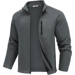 imageCOOFANDY Mens Fleece Jackets Full Zip Raglan Long Sleeve Lightweight Casual Outdoor Warm Jacket Coat with PocketsDark Grey