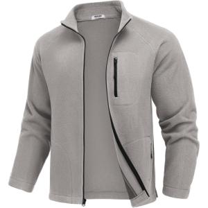 imageCOOFANDY Mens Fleece Jackets Full Zip Raglan Long Sleeve Lightweight Casual Outdoor Warm Jacket Coat with PocketsGrey