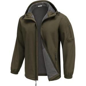 imageCOOFANDY Mens Hooded Softshell Jacket Waterproof Fleece Lined Windbreaker Lightweight Outdoor Hiking JacketArmy Green