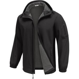 imageCOOFANDY Mens Hooded Softshell Jacket Waterproof Fleece Lined Windbreaker Lightweight Outdoor Hiking JacketBlack