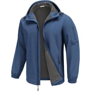 imageCOOFANDY Mens Hooded Softshell Jacket Waterproof Fleece Lined Windbreaker Lightweight Outdoor Hiking JacketBlue