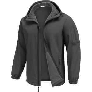 imageCOOFANDY Mens Hooded Softshell Jacket Waterproof Fleece Lined Windbreaker Lightweight Outdoor Hiking JacketDark Grey