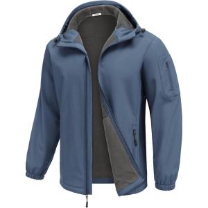 imageCOOFANDY Mens Hooded Softshell Jacket Waterproof Fleece Lined Windbreaker Lightweight Outdoor Hiking JacketLight Blue