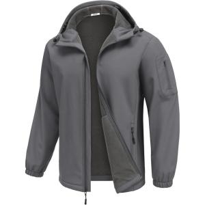 imageCOOFANDY Mens Hooded Softshell Jacket Waterproof Fleece Lined Windbreaker Lightweight Outdoor Hiking JacketLight Grey