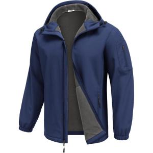 imageCOOFANDY Mens Hooded Softshell Jacket Waterproof Fleece Lined Windbreaker Lightweight Outdoor Hiking JacketNavy