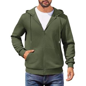 imageCOOFANDY Mens Hooded Sweatshirt Zip Up Casual Knit Hoodies Fashion Drawstring Sweatshirts with PocketsArmy Green