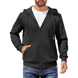 imageCOOFANDY Mens Hooded Sweatshirt Zip Up Casual Knit Hoodies Fashion Drawstring Sweatshirts with PocketsBlack