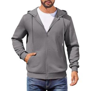 imageCOOFANDY Mens Hooded Sweatshirt Zip Up Casual Knit Hoodies Fashion Drawstring Sweatshirts with PocketsDark Grey