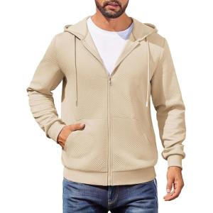 imageCOOFANDY Mens Hooded Sweatshirt Zip Up Casual Knit Hoodies Fashion Drawstring Sweatshirts with PocketsKhaki