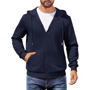 imageCOOFANDY Mens Hooded Sweatshirt Zip Up Casual Knit Hoodies Fashion Drawstring Sweatshirts with PocketsNavy Blue