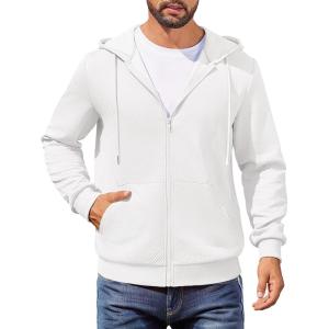 imageCOOFANDY Mens Hooded Sweatshirt Zip Up Casual Knit Hoodies Fashion Drawstring Sweatshirts with PocketsWhite