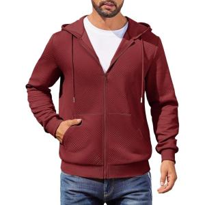 imageCOOFANDY Mens Hooded Sweatshirt Zip Up Casual Knit Hoodies Fashion Drawstring Sweatshirts with PocketsWine Red