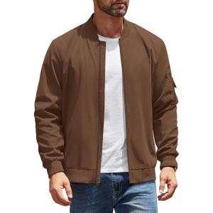 imageCOOFANDY Mens Lightweight Bomber Jackets Casual Spring Fall Windbreaker Jacket Light Zip Up Coat With PocketBrown