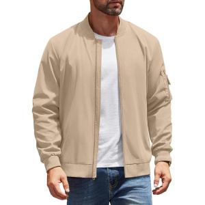 imageCOOFANDY Mens Lightweight Bomber Jackets Casual Spring Fall Windbreaker Jacket Light Zip Up Coat With PocketKhaki