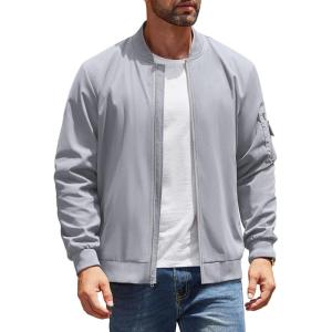 imageCOOFANDY Mens Lightweight Bomber Jackets Casual Spring Fall Windbreaker Jacket Light Zip Up Coat With PocketLight Gray