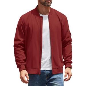 imageCOOFANDY Mens Lightweight Bomber Jackets Casual Spring Fall Windbreaker Jacket Light Zip Up Coat With PocketWine Red
