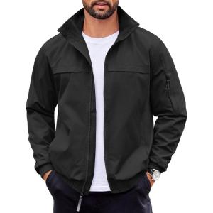 imageCOOFANDY Mens Lightweight Bomber Jackets Stand Collar Windbreaker Softshell Jacket Zip Up Coat for Fall OutdoorBlack
