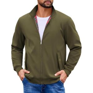 imageCOOFANDY Mens Lightweight Jackets Casual Windbreaker Zip Up Coat Stand Collar Golf Jacket Stylish Fall Work BusinessArmy Green