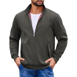 imageCOOFANDY Mens Lightweight Jackets Casual Windbreaker Zip Up Coat Stand Collar Golf Jacket Stylish Fall Work BusinessDark Grey