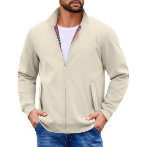 imageCOOFANDY Mens Lightweight Jackets Casual Windbreaker Zip Up Coat Stand Collar Golf Jacket Stylish Fall Work BusinessLight Grey